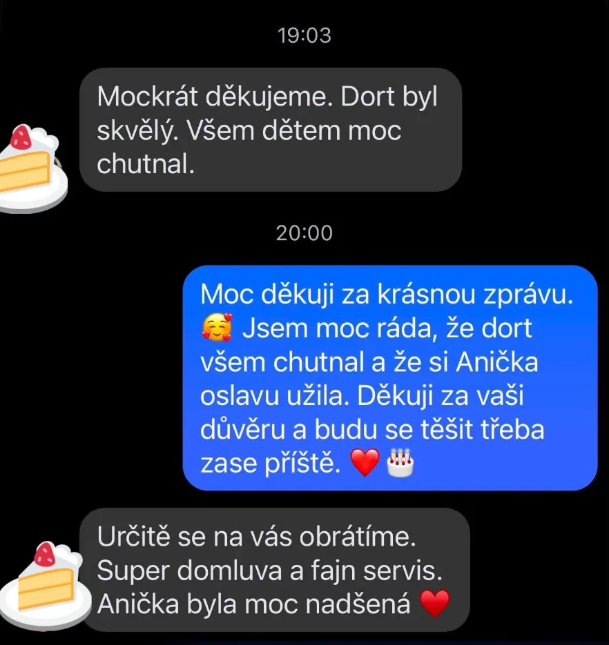 Skutečné hodnocení zákazníka – dort všem dětem moc chutnal | Halu Dorty