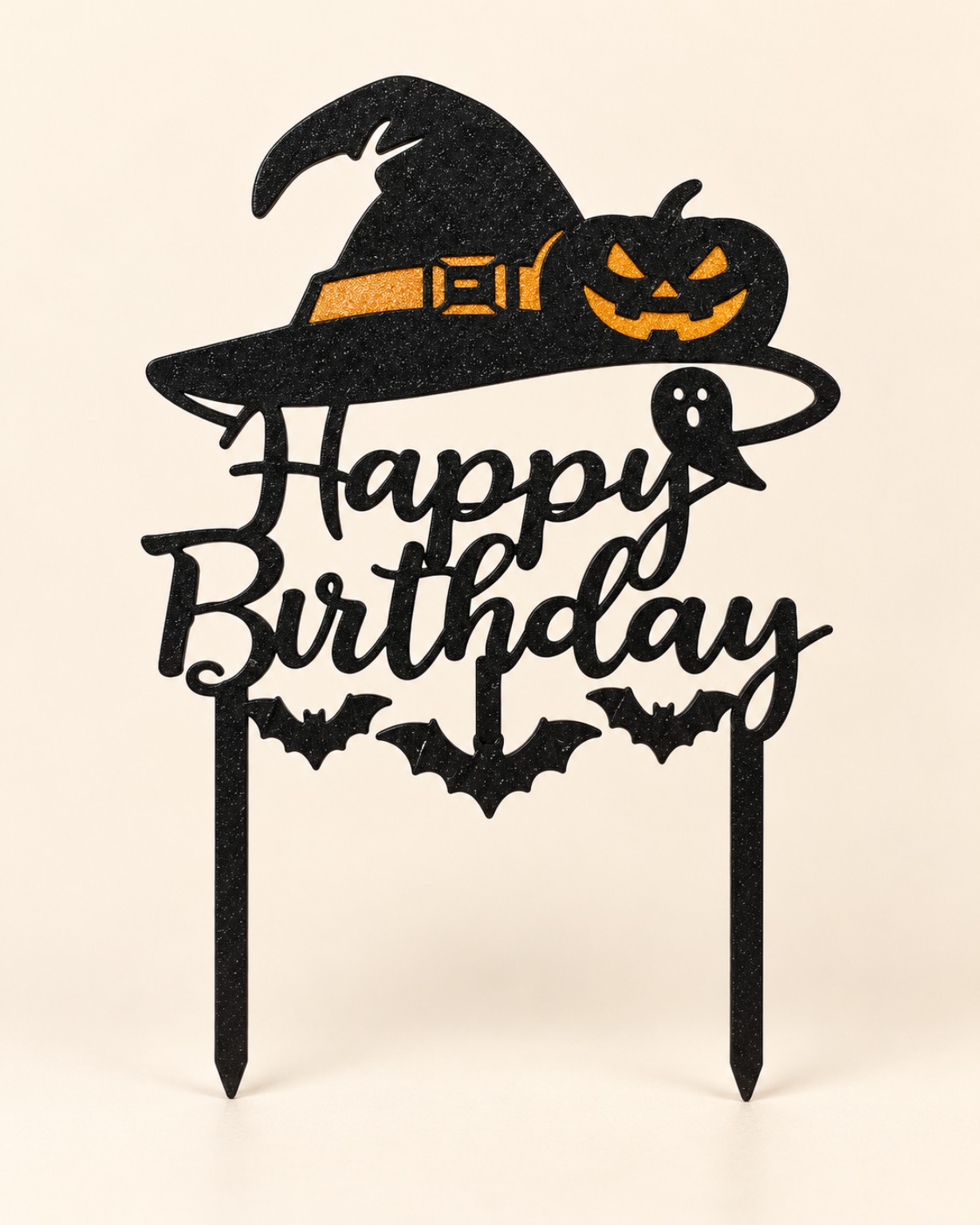 Halloween Happy Birthday zápich s čarodějnickým kloboukem a dýní