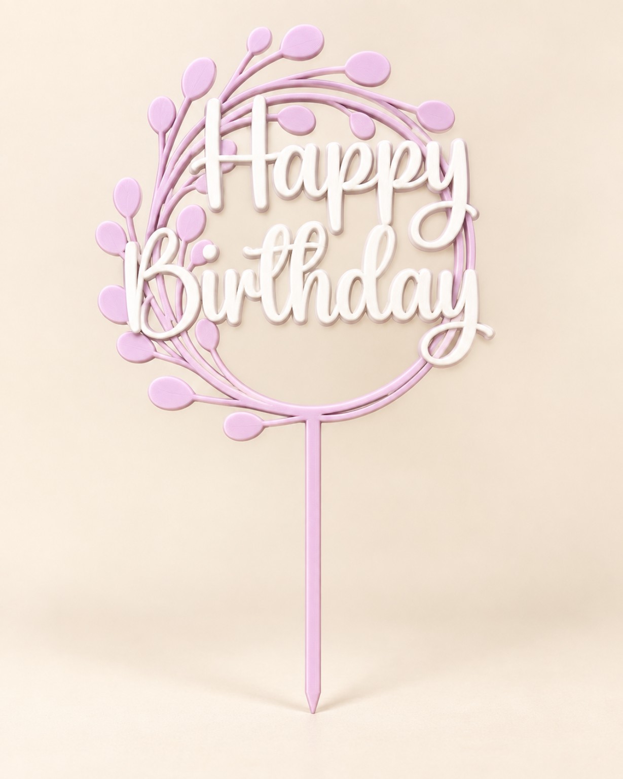 Růžovo-bílý Happy Birthday zápich na dort