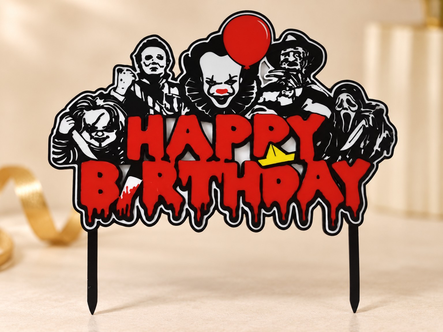 Horror Happy Birthday zápich s hororovými postavami
